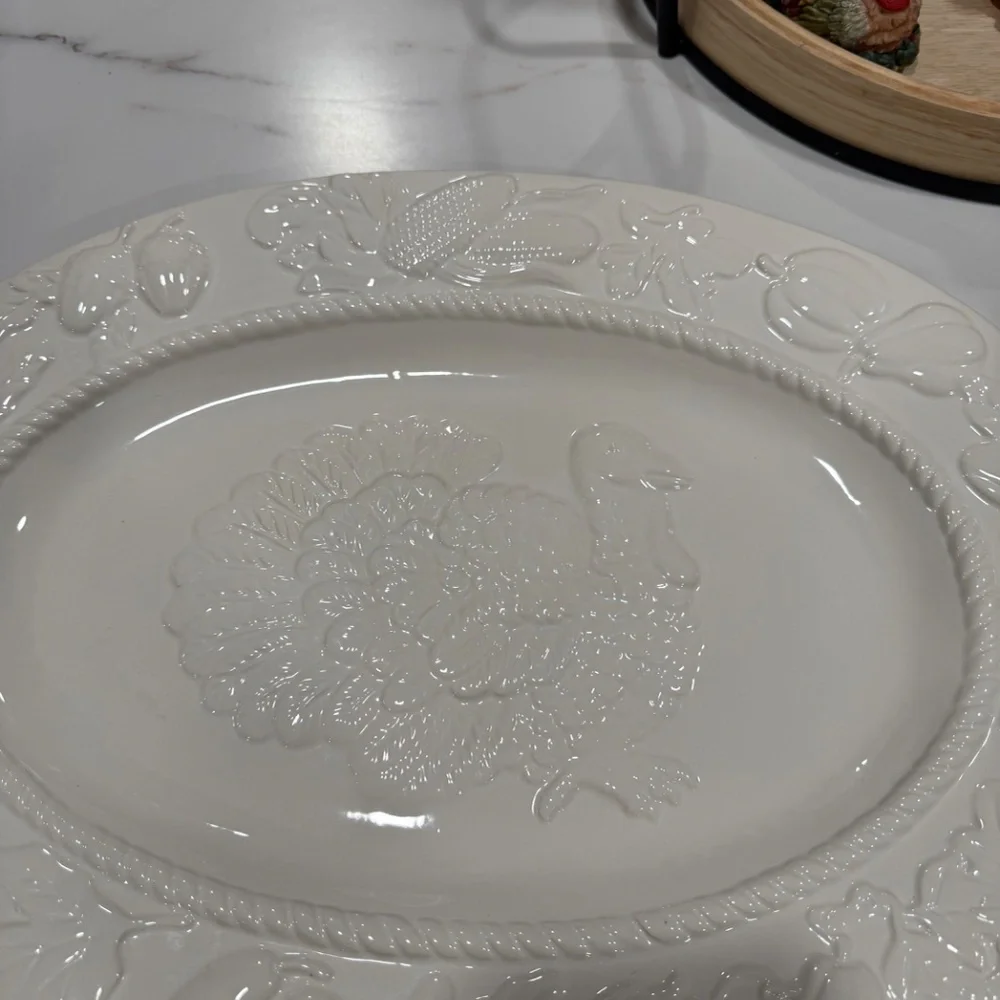 Vintage Harvest Ceramic Stoneware Turkey Platter